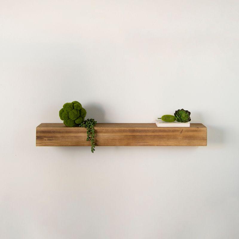 Natural Brown Wood Floating Wall Shelf