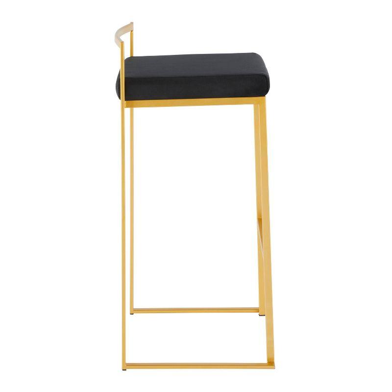 34" Set of 2 Fuji Contemporary Stackable Barstools Gold/Black Velvet - LumiSource: Cosmopolitan, Upholstered, Metal
