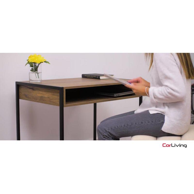 CorLiving Auston Wood Grain Desk Brown: 34" Modern Laminated Office, Open Storage Shelf