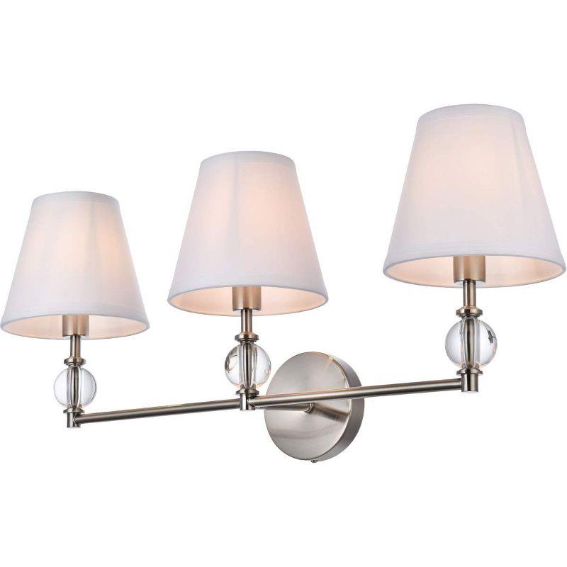 Elegant Lighting Bethany 3 lights bath sconce in satin nickel with white fabric shade