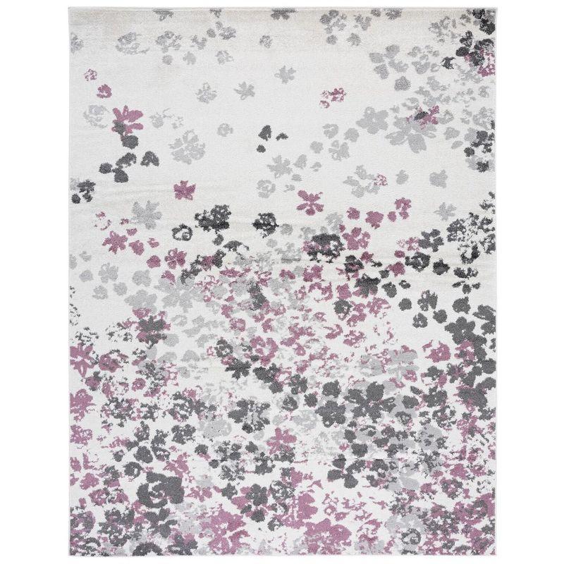 Ivory & Purple Floral 9'x12' Reversible Synthetic Area Rug