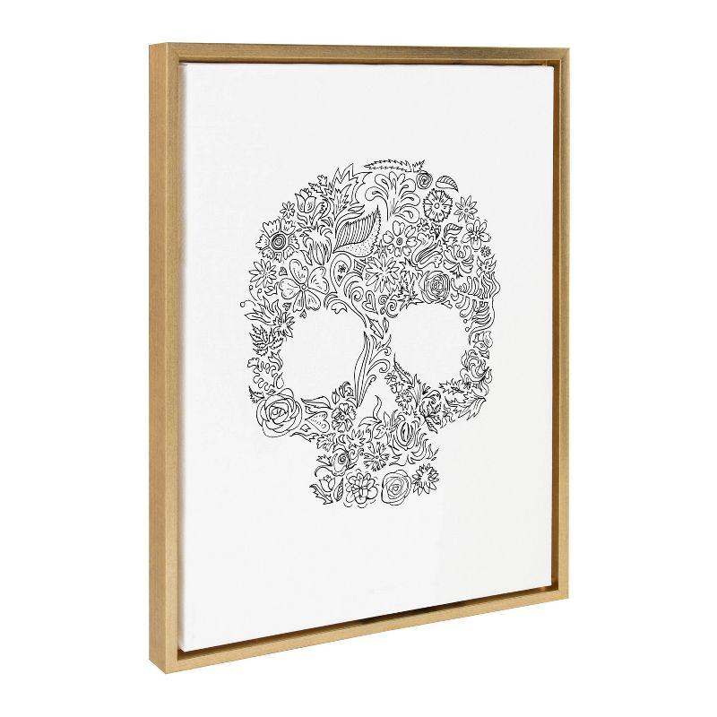 Kate & Laurel All Things Decor 18"x24" Sylvie Skull Print Framed Canvas Wall Art by Viola Kreczmer Gold Black and White Floral