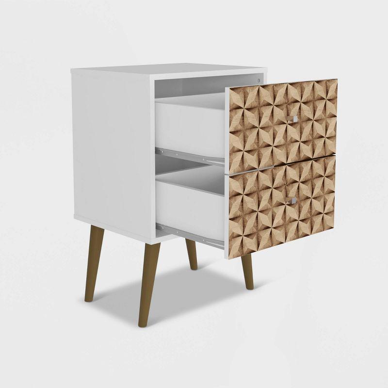 Liberty 2.0 Mid Century Modern Nightstand White/Walnut - Manhattan Comfort: Bedside Table with Storage