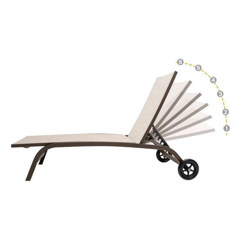 2pc Outdoor Adjustable Chaise Lounge Chairs with Wheels - Beige - Crestlive Products: Aluminum Frame, Rust & Weather-Resistant