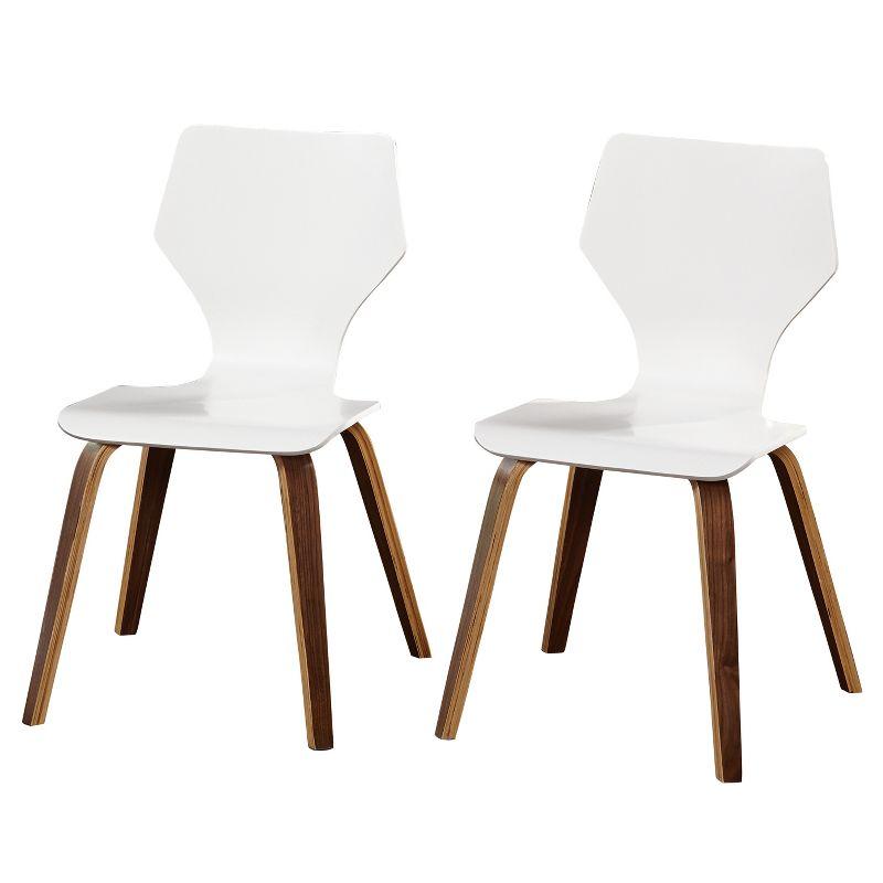 Set of 2 Bari Bentwood Chair White - Angelo:Home: Scandinavian Style, Molded Geometric, Solid Back