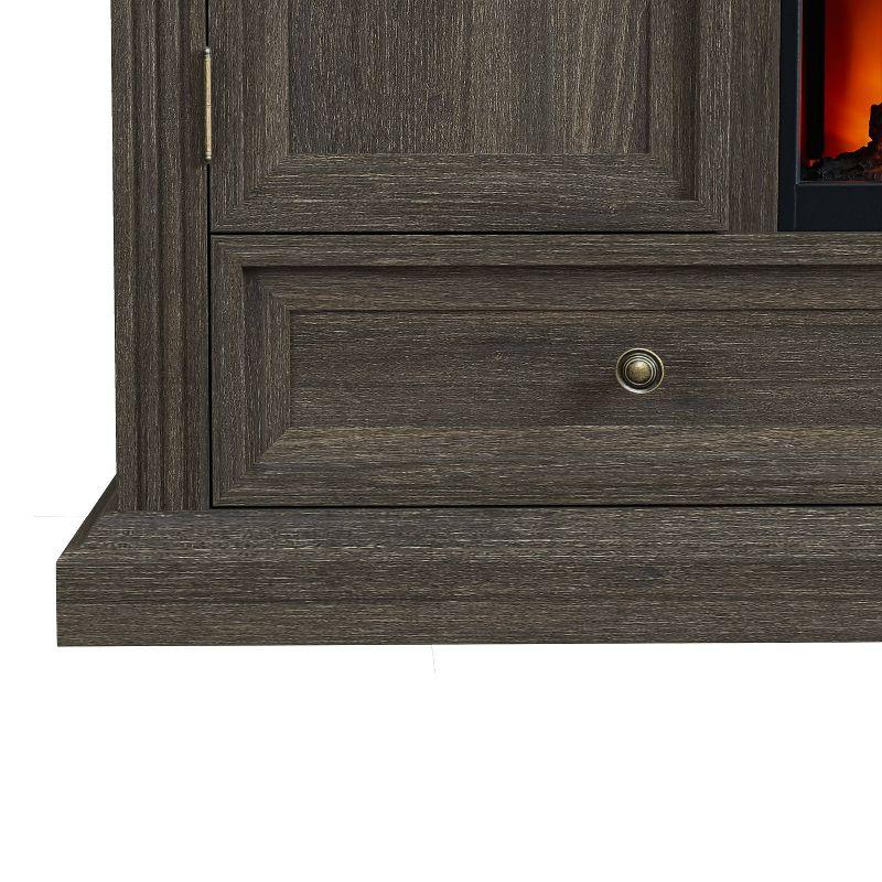 Festivo 72" Vintage TV Stand for TVs up to 70" with Electric Fireplace Brown: MDF Media Console, Storage