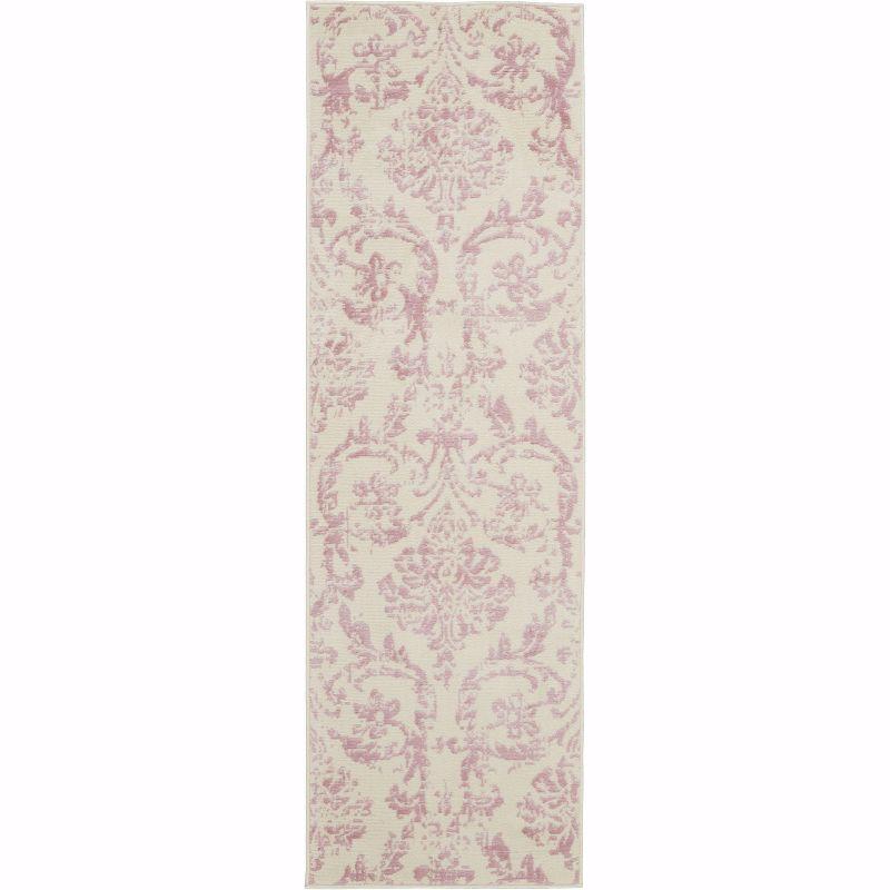 Nourison Jubilant 2'3" x 7'3" (7' Runner) Ivory/Pink Area Rug Farmhouse Vintage Damask by Nourison