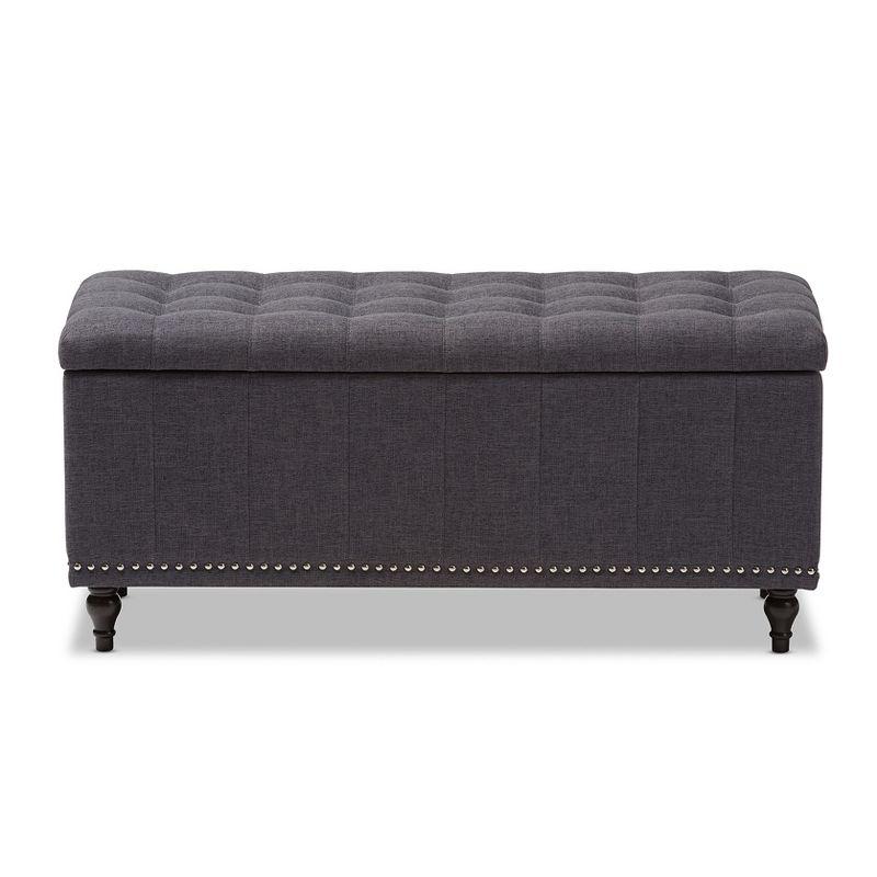 Baxton Studio Kaylee Modern Classic Fabric Upholstered Button - Tufting Storage Ottoman Bench - Dark Gray: Rectangle, Polyester, Wood Frame