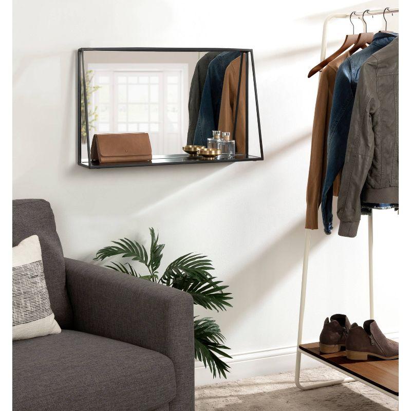 28" x 16" Lintz Metal Framed Decorative Wall Mirror with Shelf Black - Kate & Laurel All Things Decor