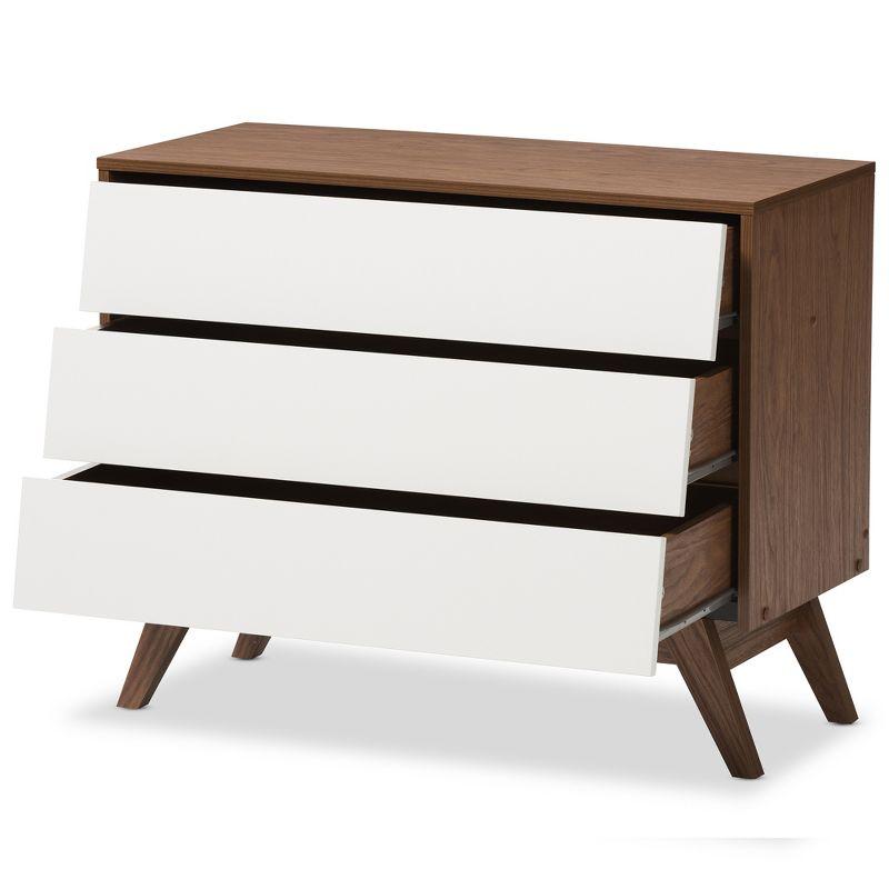 Hildon Mid-Century Modern Wood 3 Drawer Storage Chest Brown - Baxton Studio: Walnut Finish, Retro Design