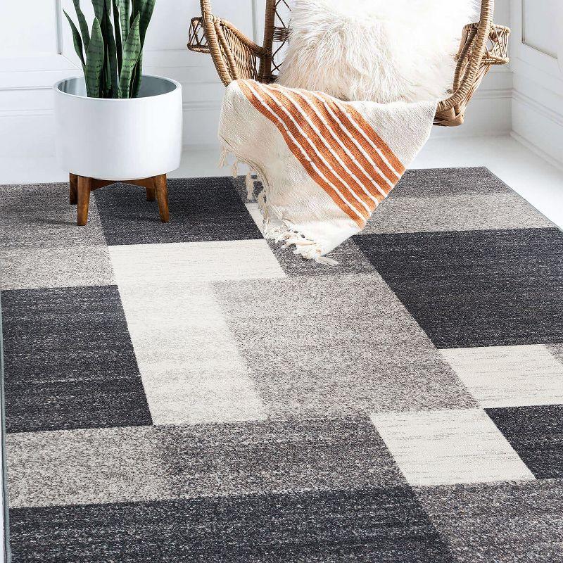 World Rug Gallery Modern Boxes Design Non-slip (Non-skid) Gray 3'3" x 5' Area Rug