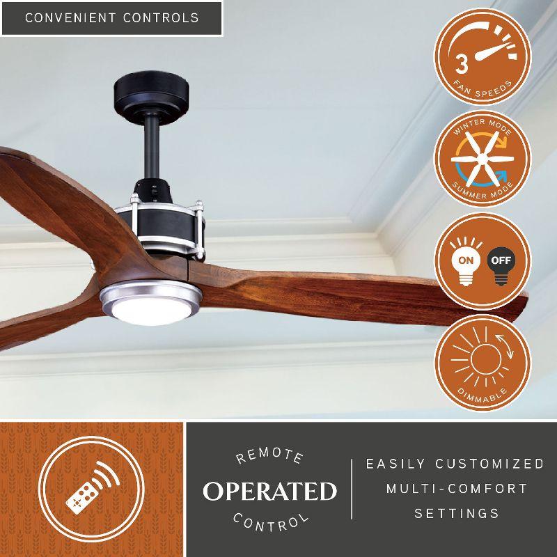VAXCEL Curtiss 52-in. Contemporary Indoor Outdoor Propeller Ceiling Fan with Wood Blades, LED Light Kit and Remote, Matte Black and Brushed Silver