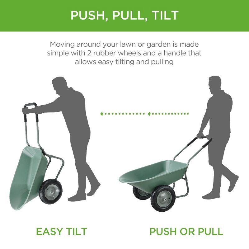 Best Choice Products Dual-Wheel Home Wheelbarrow Yard Garden Cart for Lawn, Construction - Seafoam