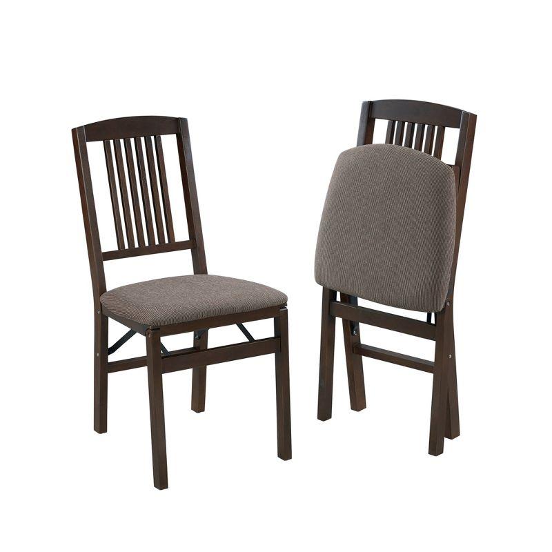 Espresso Wood Upholstered Folding Chair Set, 2-Pack