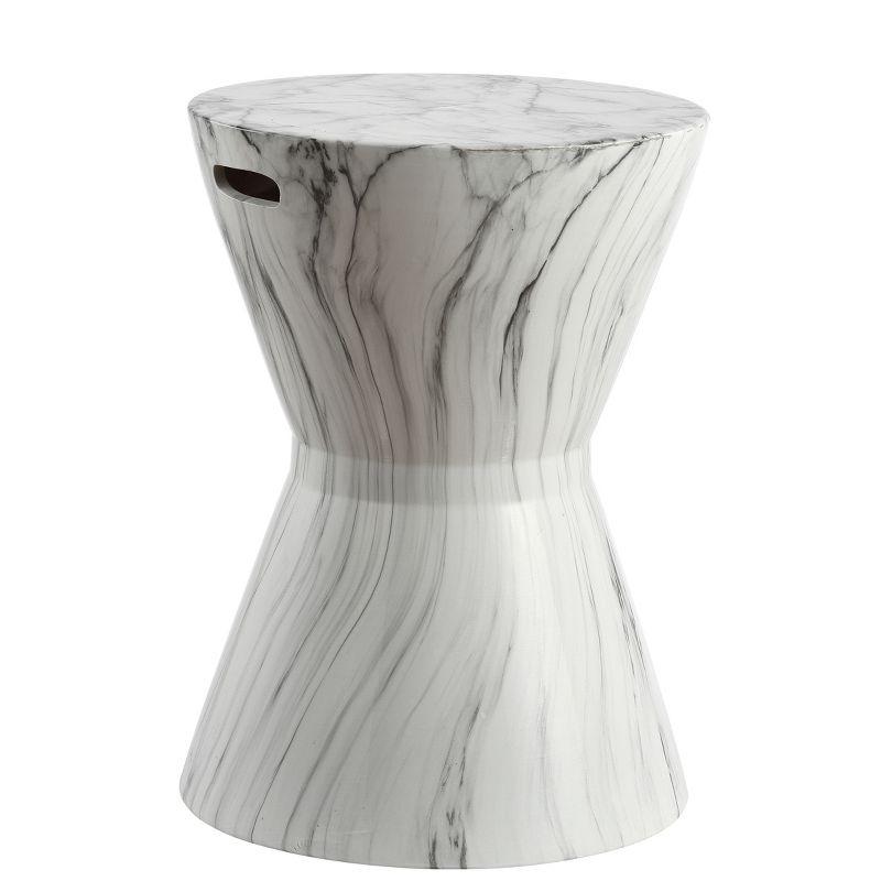 JONATHAN Y African Drum 17.3" White Marble Finish Ceramic Garden Stool