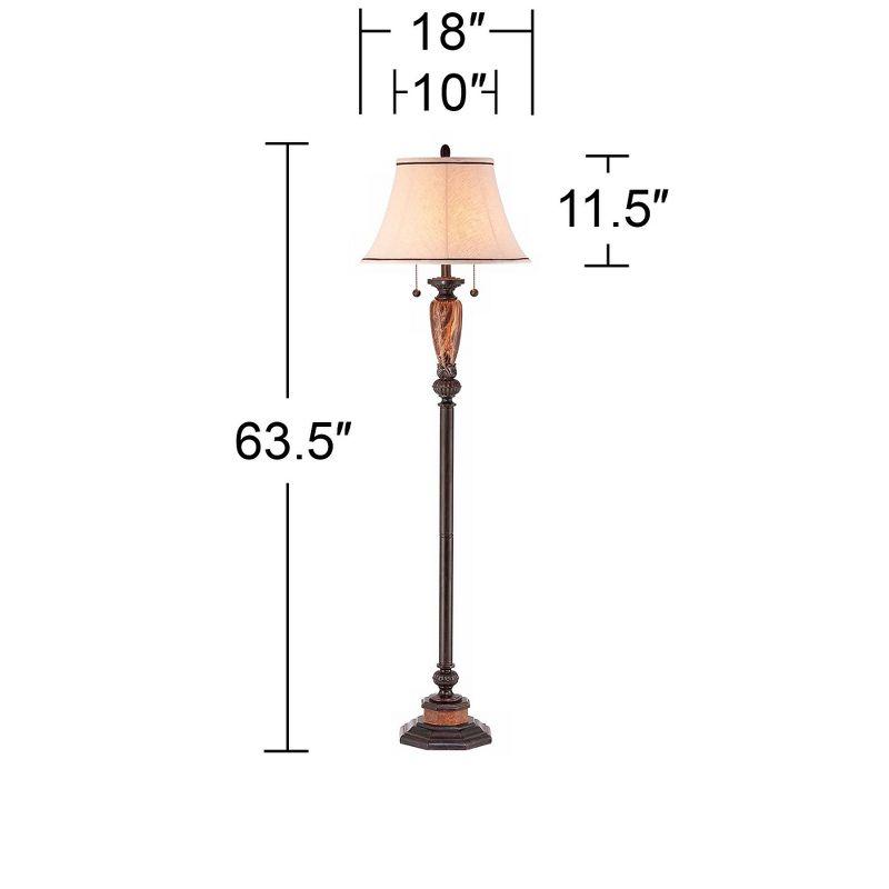 Bronze Traditional Floor Lamp with Faux Marble and Linen Shade