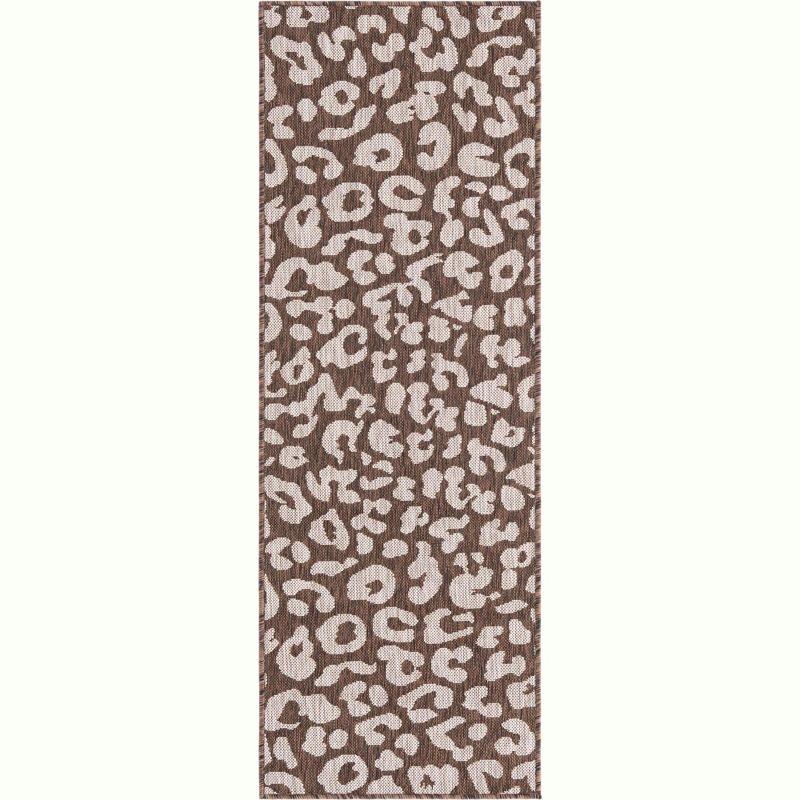 Brown and White Synthetic Outdoor Runner Rug