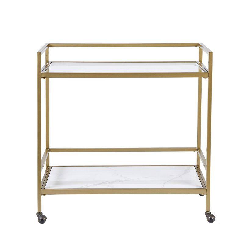 Martha Stewart Lionel 2-Tier Bar Cart with Glass Top and Ceramic Shelf