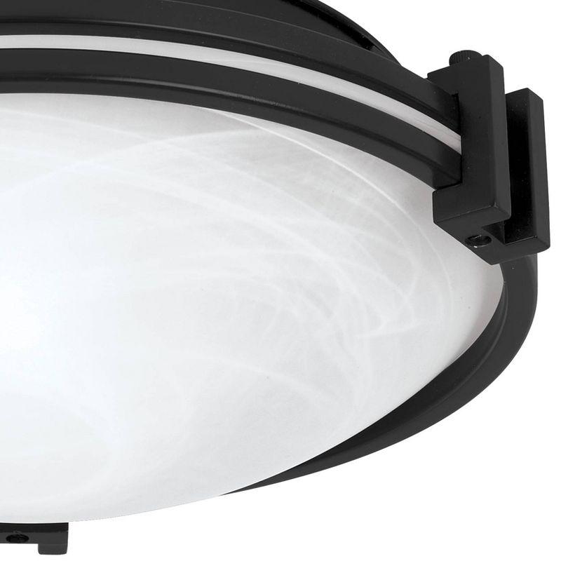Possini Euro Design Deco Modern Ceiling Light Flush Mount Fixture 12 3/4" Wide Black 2-Light Marbleized White Glass Bowl Shade for Bedroom Kitchen