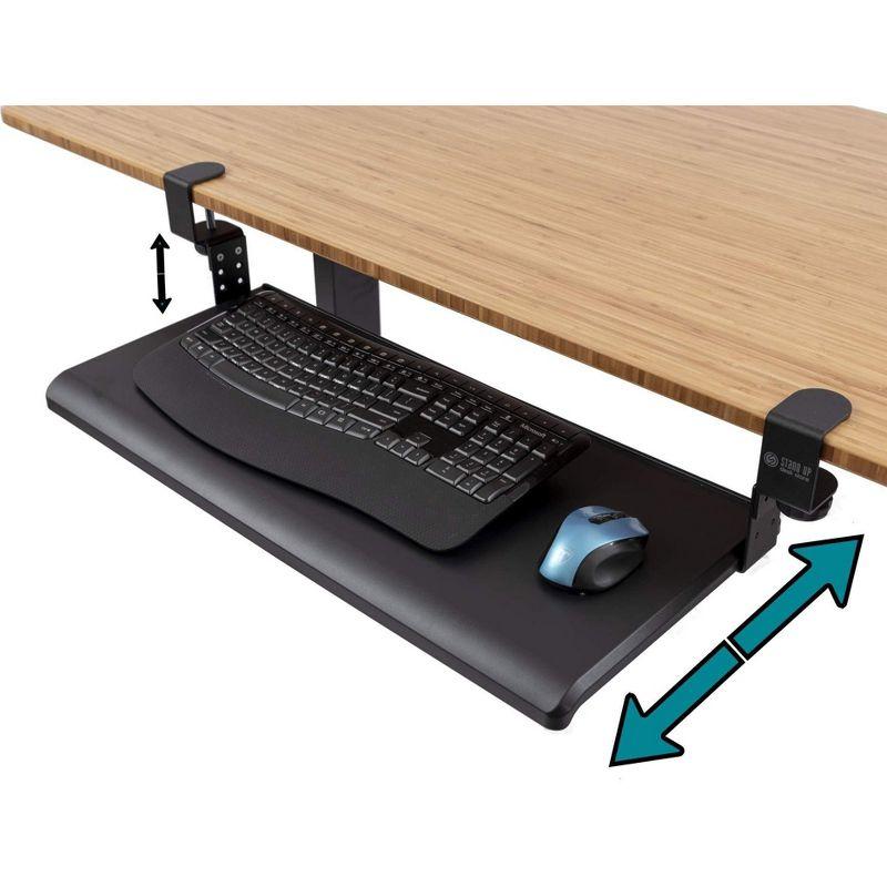Stand Up Desk Store Large Clamp-On Retractable Adjustable Height Under Desk Keyboard Tray | for Desks Up to 1.5" (Large, 33" Wide)