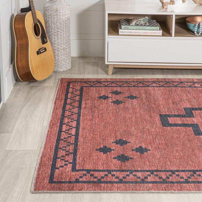 Korsa Geometric Medallion Machine-Washable Area Rug - JONATHAN Y