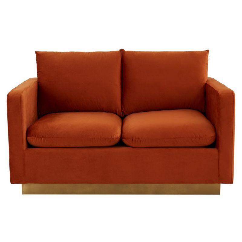 LeisureMod Nervo Mid-Century Modern Upholstered Velvet Loveseat with Gold Frame