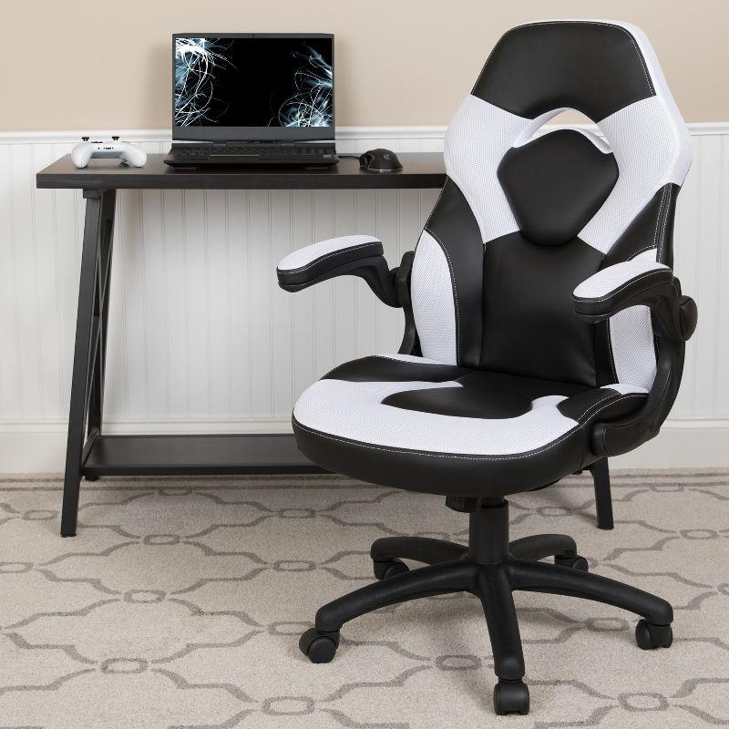 Flash Furniture X10 Gaming Chair, Racing Ergonomic Office Chair, Height Adjustable Swivel Computer Chair with Flip-Up Arms, White/Black LeatherSoft