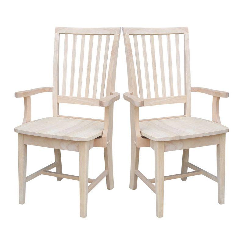 Mission Side Chair with Arms Unfinished - International Concepts: Solid Wood, Slat Back, Kitchen Furniture