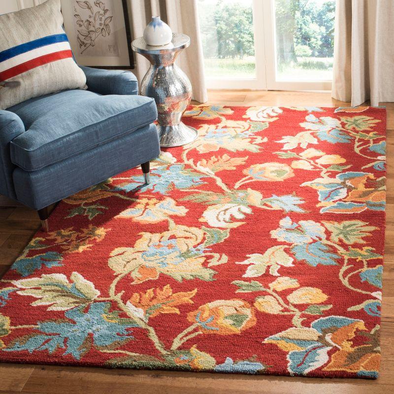 Hand-Knotted Blossom Red Wool Square Area Rug, 3' x 5'