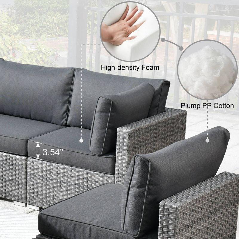 Ovios Venice 11pc Wicker Outdoor Patio Furniture Set Conversation Sofa with a Metal Fire Pit Swivel Chairs and Dark Gray Cushions