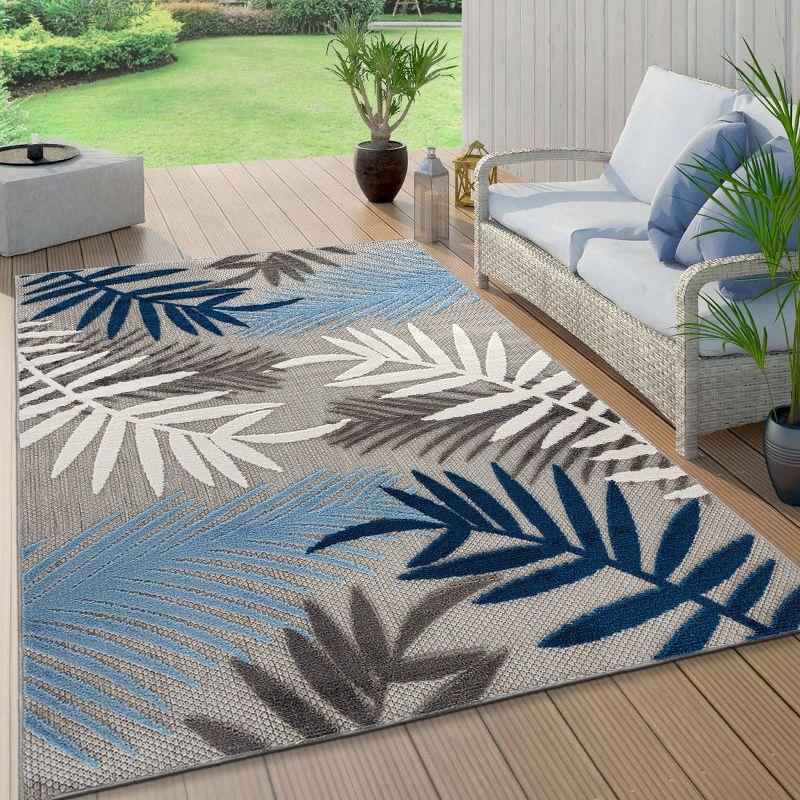 Blue Floral Synthetic 5' x 7' Flat Woven Area Rug