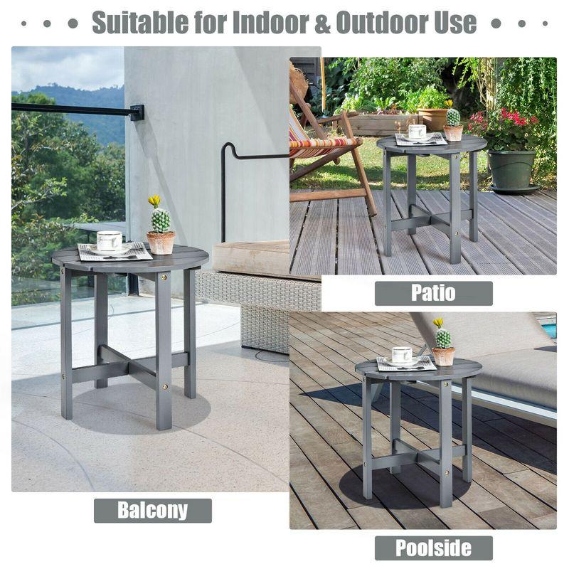 Tangkula 18" Outdoor Round Side Table Wooden Coffee Table Suitable for Garden Patio Balcony Gray