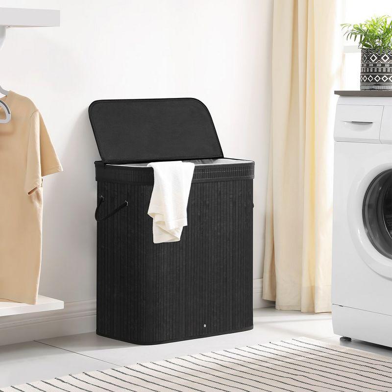 Black Bamboo Foldable Laundry Hamper with Lid and Handles