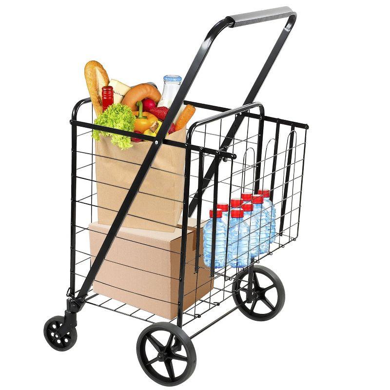 Black Metal Foldable Utility Cart with Dual Baskets