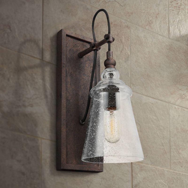 Dark Weathered Iron Dimmable Industrial Wall Sconce with Clear Seeded Glass Shade