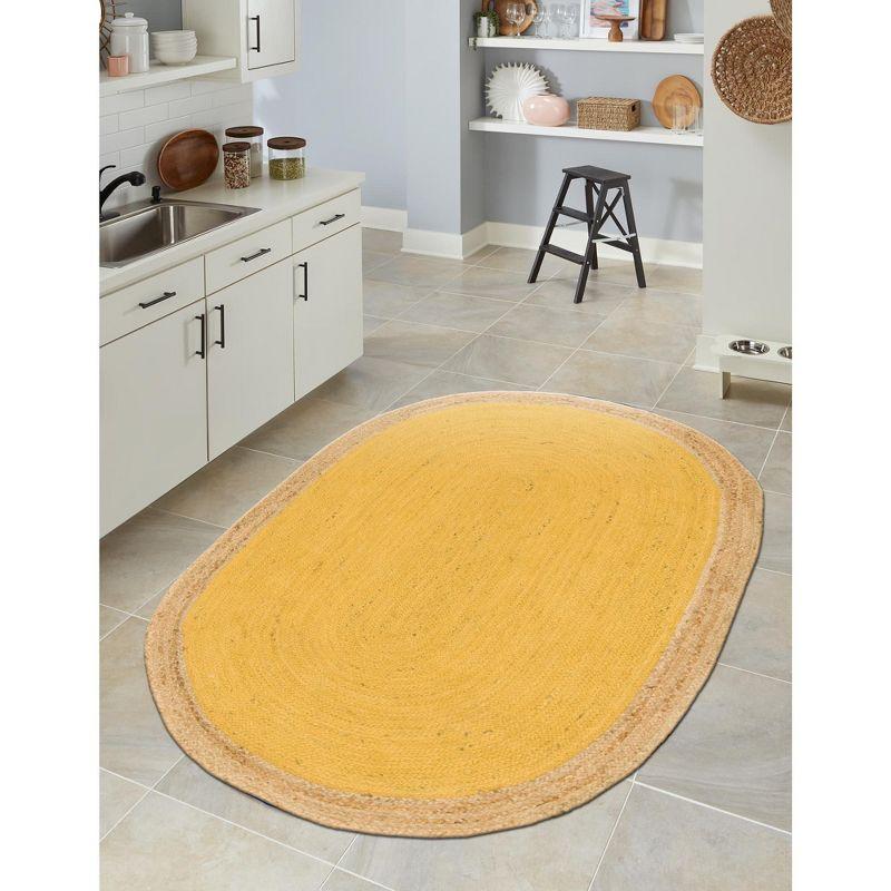 Yellow Oval Braided Jute 8' x 10' Area Rug