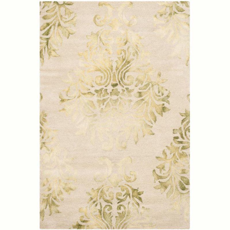 Beige and Green Hand-Tufted Wool 4' x 6' Area Rug