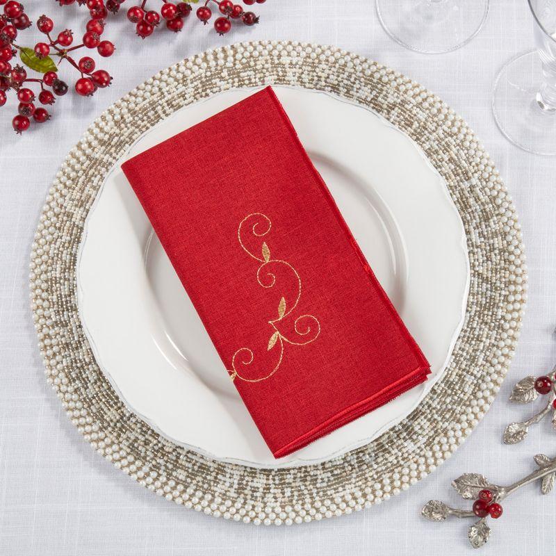 Saro Lifestyle Decorative Embroidered Holiday Napkin, 20" Square, Burgundy (Set of 4)