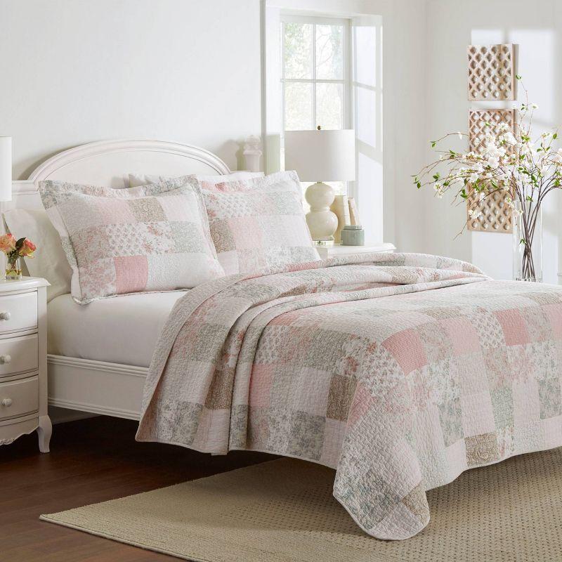 Celina Patchwork Pink King Cotton Reversible Quilt Set