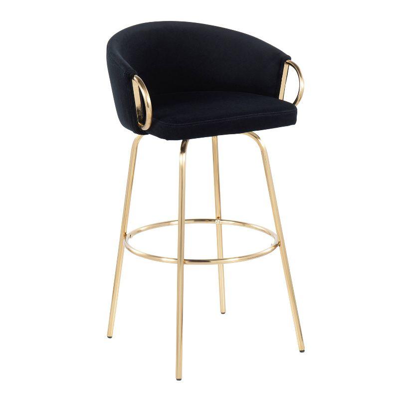 Adjustable Black Velvet Swivel Bar Stool with Metal Frame