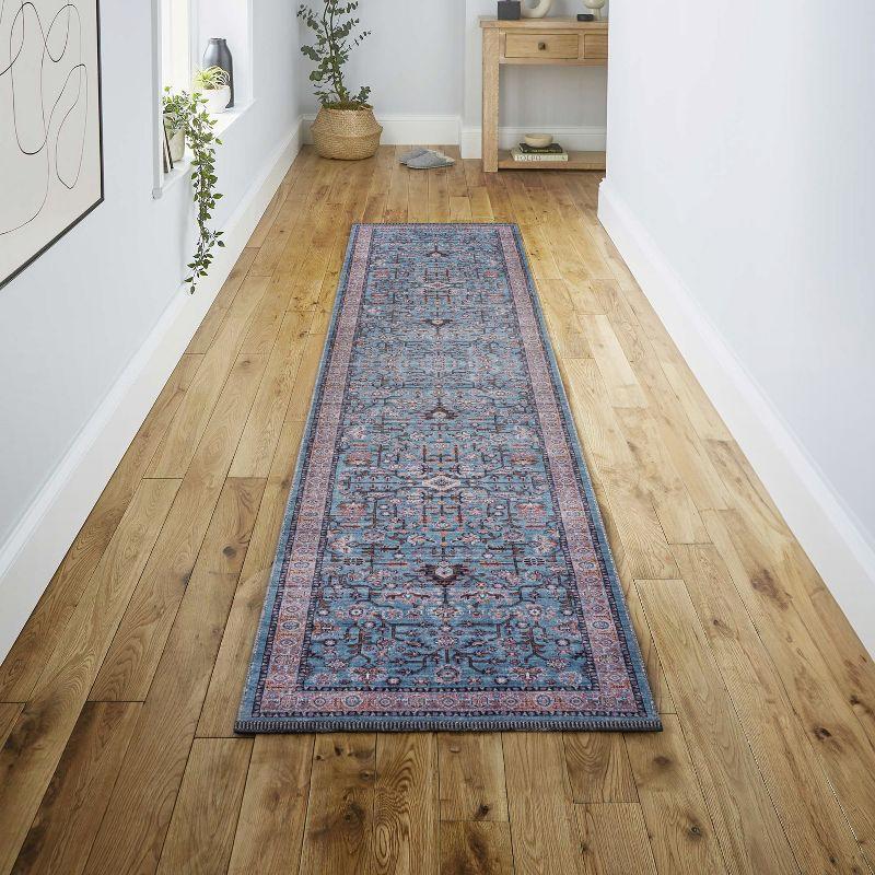 Kemer Persian-Inspired Washable Blue/Red/Brown Runner Rug 2' X 8'