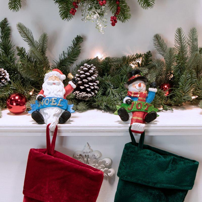 Northlight Santa "Noel" and Snowman "Joy" Glitter Christmas Stocking Holders - 5" - Set of 2