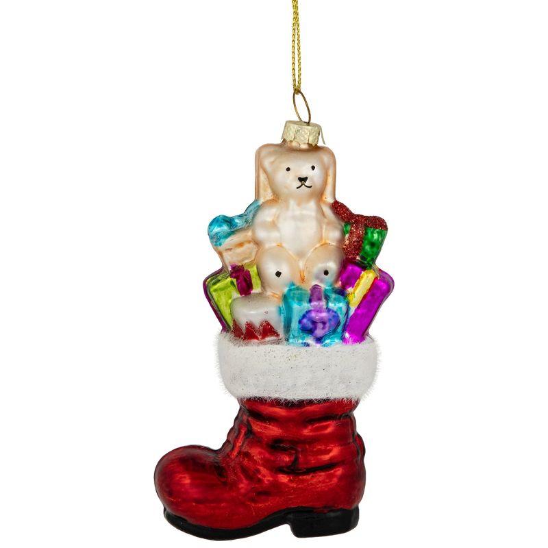 Northlight Seasonal 5" Shiny Red Present Filled Stocking Hanging Glass Christmas Ornament