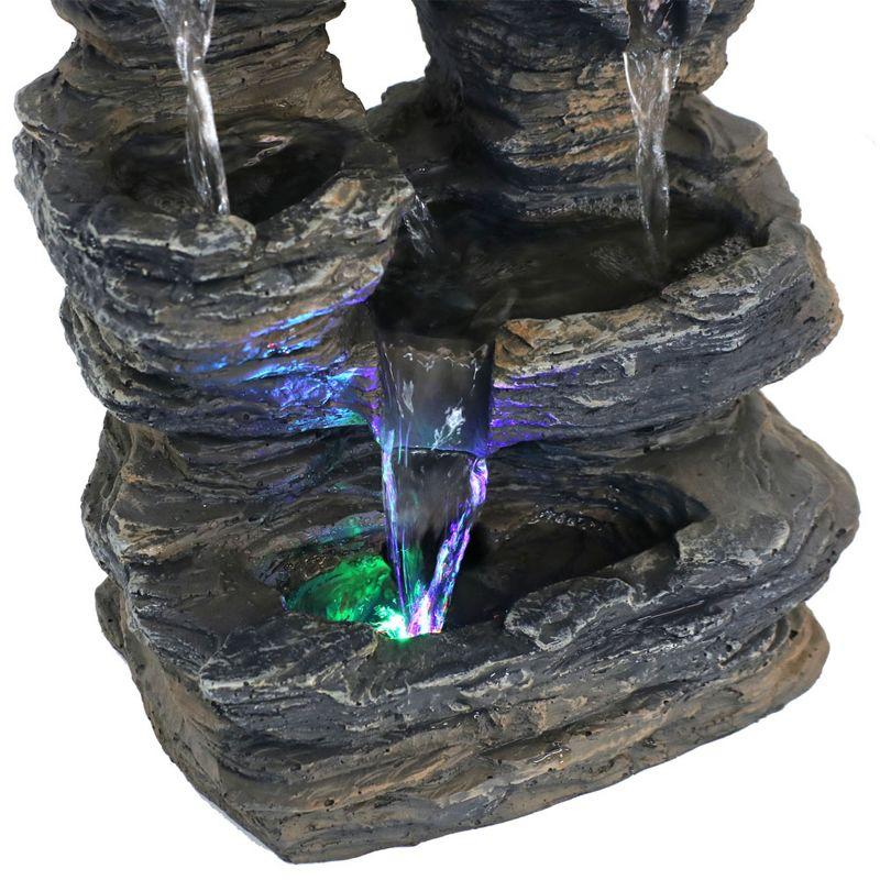 Sunnydaze Indoor Decorative Five Stream Rock Cavern Tabletop Water Fountain with Multi-Colored LED Lights - 13"