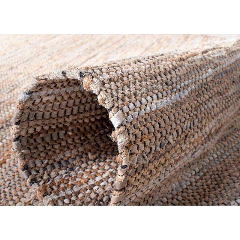 Beige Handwoven Leather Square Area Rug with Fringe