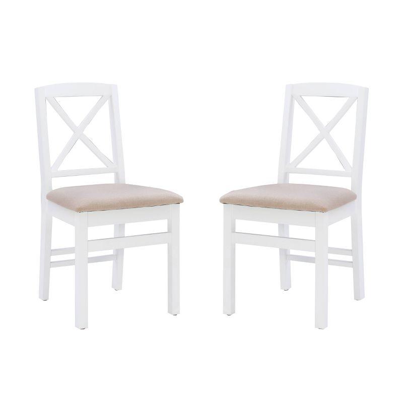 Set of 2 Triena X-Back Linen Folding Chairs White - Linon: Beige Seat, Rubberwood Frame, 225 lbs Capacity