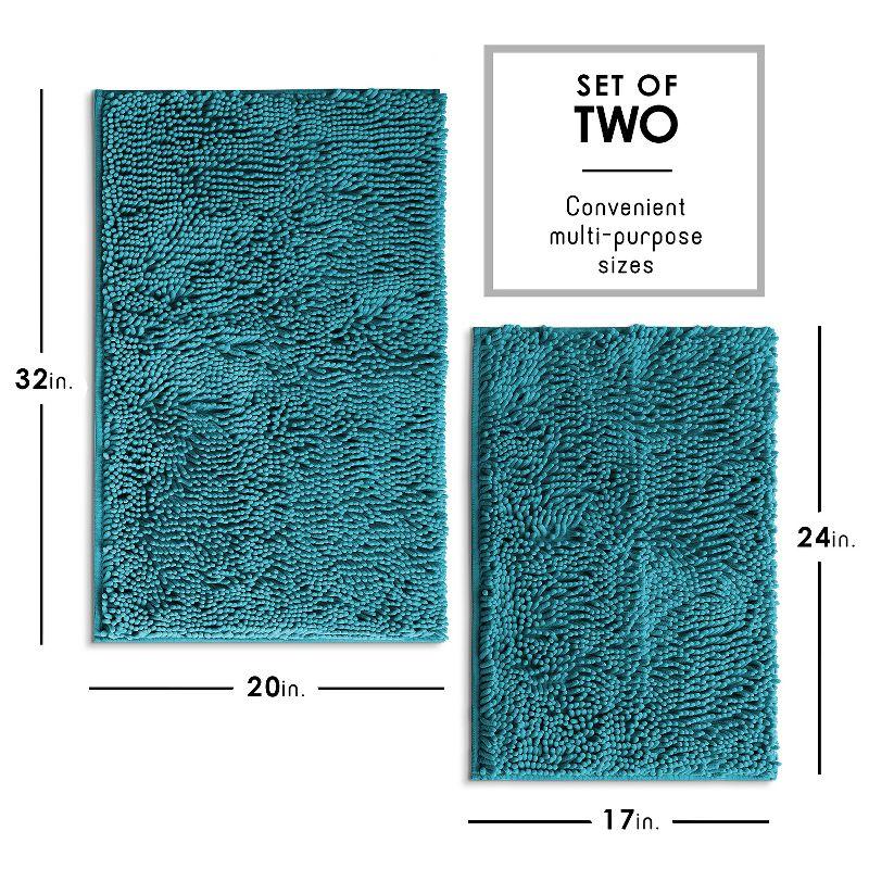 Hearth & Harbor Bathroom Rugs, 2 Piece Chenille Bath Mat Set - Teal Bath Rug, 17x24-20x32
