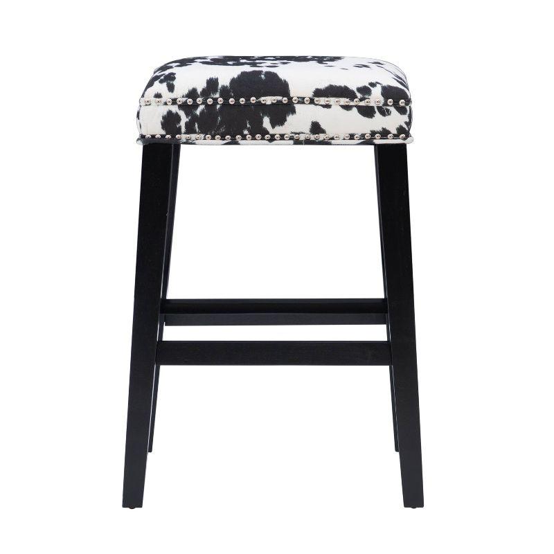 Walt Black Cow Print Backless Wood Bar Stool