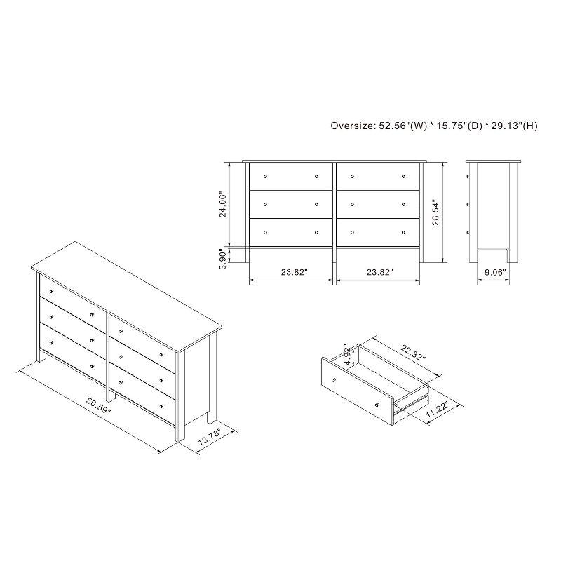 Fichte Transitional 6 Drawer Faux Marble Dresser White Marble - miBasics: Bedroom Storage, Elegant Design