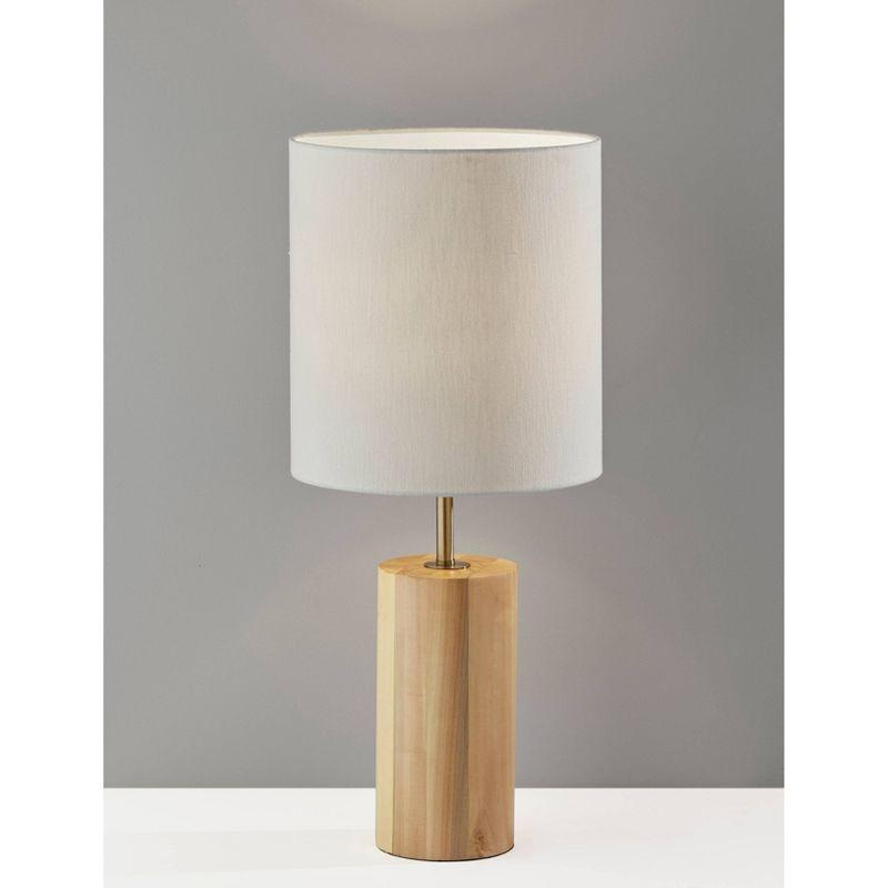 Natural Oak Wood Table Lamp with White Fabric Shade